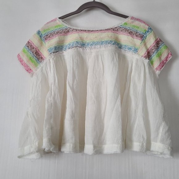 Free People Mirabella Embroidered Top Sz XS Cream Multicolor Crop SS NWT $128 - Picture 4 of 12